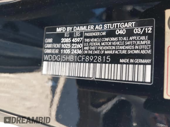 ✅ 2012 Mercedes-Benz C 350 • VIN: WDDGJ5HB1CF892815 • Lot: 43887806. Listed on IAAI with 102,751 mi. Free auction sales archive from the USA and detailed vehicle history report at DreamBid. Image 9.