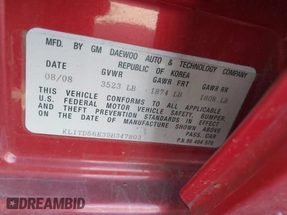 ✅ 2009 Chevrolet Aveo 1LT • VIN: KL1TD56E39B347803 • Lot: 42135442. Wystawiony na IAAI z przebiegiem 80 835 mil. Bezpłatny archiwum sprzedaży aukcyjnych z USA i szczegółowy raport historii pojazdu na DreamBid. Zdjęcie 9.