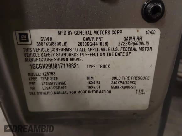 2001 Chevrolet Silverado 2500 с VIN 1GCGK29U81Z176821, выставлен на аукционе IAAI как лот 43497021 с пробегом 215 331 миль миль и . История ставок и продаж доступна на DreamBid. Изображение 9.