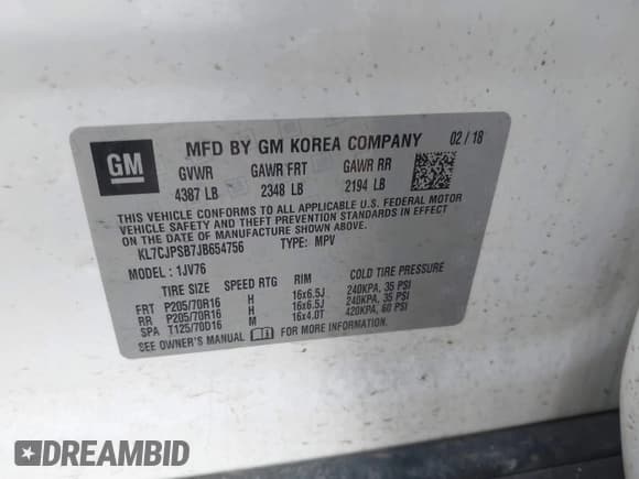 ✅ 2018 Chevrolet Trax LT • VIN: KL7CJPSB7JB654756 • Лот: 43440957. Опубликован ранее на IAAI с пробегом 149 276 миль. Бесплатный доступ к архиву аукционных продаж из США и подробный отчёт об истории автомобиля на DreamBid. Изображение 9.