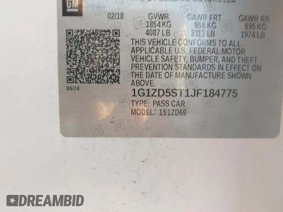 ✅ 2018 Chevrolet Malibu LT • VIN: 1G1ZD5ST1JF184775 • Lot: 43482546. Listed on IAAI with 96,805 mi. Free auction sales archive from the USA and detailed vehicle history report at DreamBid. Image 9.