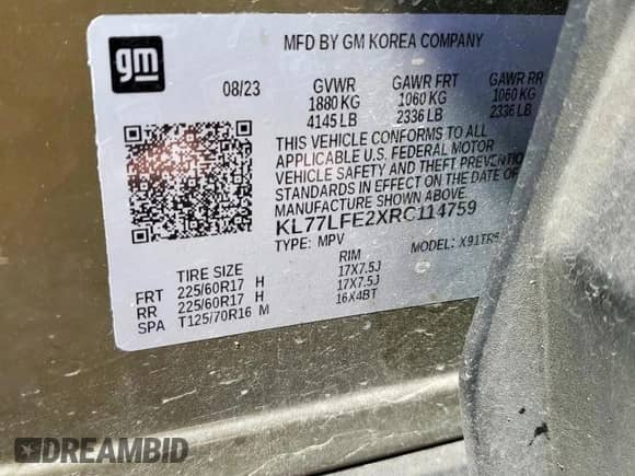 2024 Chevrolet Trax LS с VIN KL77LFE2XRC114759, выставлен на аукционе Copart как лот 85110195 с пробегом 43 627 миль миль и Списание • Salvage title. История ставок и продаж доступна на DreamBid. Изображение 14.