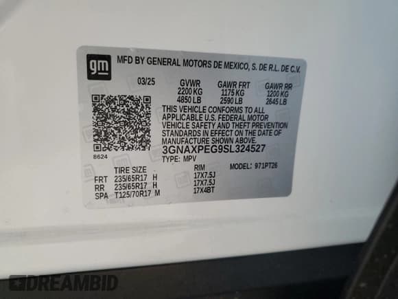 ✅ 2025 Chevrolet Equinox AWD LT • VIN: 3GNAXPEG9SL324527 • Lot: 67252105. Wystawiony na Copart z przebiegiem 5 265 mil. Bezpłatny archiwum sprzedaży aukcyjnych z USA i szczegółowy raport historii pojazdu na DreamBid. Zdjęcie 14.