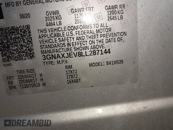 ✅ 2020 Chevrolet Equinox LT • VIN: 3GNAXJEV8LL287144 • Лот: 42124100. Опубликован ранее на IAAI с пробегом 61 750 миль. Бесплатный доступ к архиву аукционных продаж из США и подробный отчёт об истории автомобиля на DreamBid. Изображение 9.