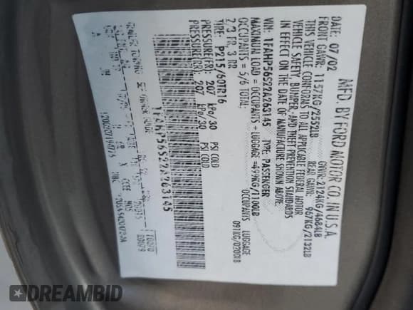 ✅ 2002 Ford Taurus SEL Deluxe • VIN: 1FAHP56S22A263145 • Лот: 84110994. Опубликован ранее на Copart с пробегом 119 732 миль. Бесплатный доступ к архиву аукционных продаж из США и подробный отчёт об истории автомобиля на DreamBid. Изображение 12.