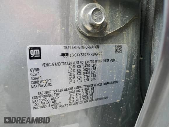 2024 Chevrolet Silverado 3500HD Work Truck с VIN 1GC4YSE73RF209660, выставлен на аукционе Copart как лот 78063514 с пробегом 19 659 миль миль и Списание • Salvage title. История ставок и продаж доступна на DreamBid. Изображение 12.