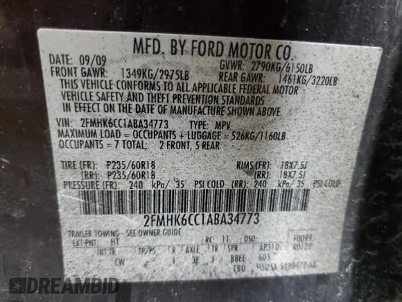 ✅ 2010 Ford Flex SEL • VIN: 2FMHK6CC1ABA34773 • Lot: 58503145. Wystawiony na Copart z przebiegiem 209 548 mil. Bezpłatny archiwum sprzedaży aukcyjnych z USA i szczegółowy raport historii pojazdu na DreamBid. Zdjęcie 14.