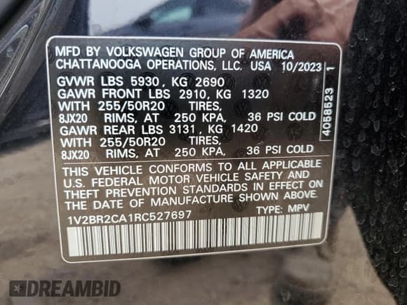 ✅ 2024 Volkswagen Atlas SEL • VIN: 1V2BR2CA1RC527697 • Lot: 60620395. Listed on Copart with 8,331 mi. Free auction sales archive from the USA and detailed vehicle history report at DreamBid. Image 13.