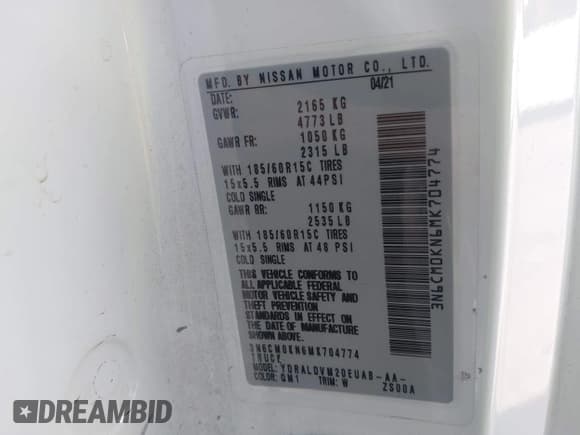 ✅ 2021 Nissan NV200 SV • VIN: 3N6CM0KN6MK704774 • Lot: 42687599. Listed on IAAI with 35,845 mi. Free auction sales archive from the USA and detailed vehicle history report at DreamBid. Image 9.