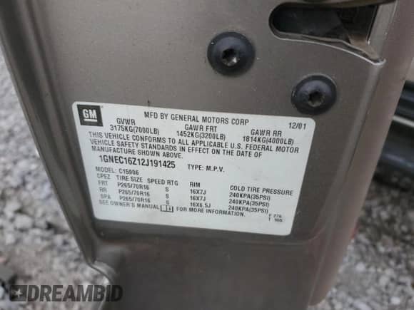 2002 Chevrolet Suburban LT с VIN 1GNEC16Z12J191425, выставлен на аукционе Copart как лот 80360274 с пробегом 267 774 миль миль и Чистый • Clean title. История ставок и продаж доступна на DreamBid. Изображение 13.