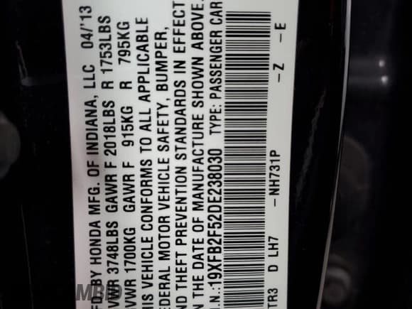 ✅ 2013 Honda Civic LX • VIN: 19XFB2F52DE238030 • Лот: 84620555. Опубликован ранее на Copart с пробегом 168 661 миль. Бесплатный доступ к архиву аукционных продаж из США и подробный отчёт об истории автомобиля на DreamBid. Изображение 13.