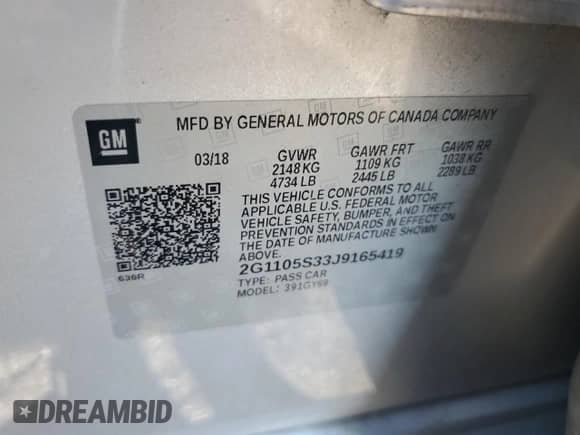 ✅ 2018 Chevrolet Impala LT • VIN: 2G1105S33J9165419 • Lot: 89479505. Listed on Copart with 113,572 mi. Free auction sales archive from the USA and detailed vehicle history report at DreamBid. Image 12.