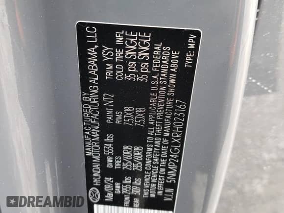 2024 Hyundai Santa Fe SEL z VIN 5NMP24GLXRH023167, wystawiony jako Copart lot #42178195 z przebiegiem 18 410 mil mil oraz Szkoda całkowita • Salvage title. Historia ofert i sprzedaży dostępna na DreamBid. Obrazek 15.