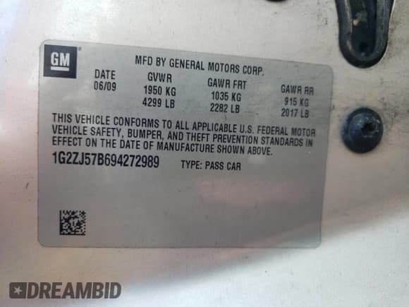 ✅ 2009 Pontiac G6 1SB • VIN: 1G2ZJ57B694272989 • Lot: 64078345. Wystawiony na Copart z przebiegiem 235 764 mil. Bezpłatny archiwum sprzedaży aukcyjnych z USA i szczegółowy raport historii pojazdu na DreamBid. Zdjęcie 12.