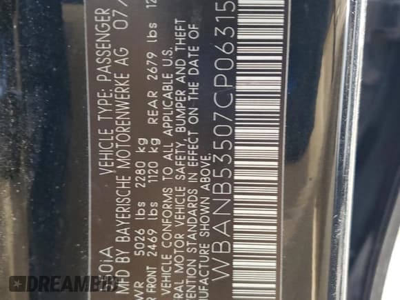 ✅ 2007 BMW 5 Series 550i • VIN: WBANB53507CP06315 • Lot: 92514365. Listed on Copart with 108,493 mi. Free auction sales archive from the USA and detailed vehicle history report at DreamBid. Image 12.