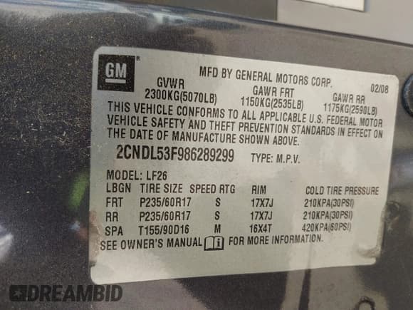 ✅ 2008 Chevrolet Equinox LT • VIN: 2CNDL53F986289299 • Лот: 42426768. Опубликован ранее на IAAI с пробегом 203 768 миль. Бесплатный доступ к архиву аукционных продаж из США и подробный отчёт об истории автомобиля на DreamBid. Изображение 9.