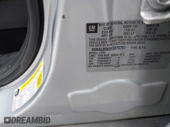 ✅ 2014 Chevrolet Captiva Sport LS • VIN: 3GNAL2EK5ES676761 • Lot: 41487676. Wystawiony na IAAI z przebiegiem Nie podano. Bezpłatny archiwum sprzedaży aukcyjnych z USA i szczegółowy raport historii pojazdu na DreamBid. Zdjęcie 9.