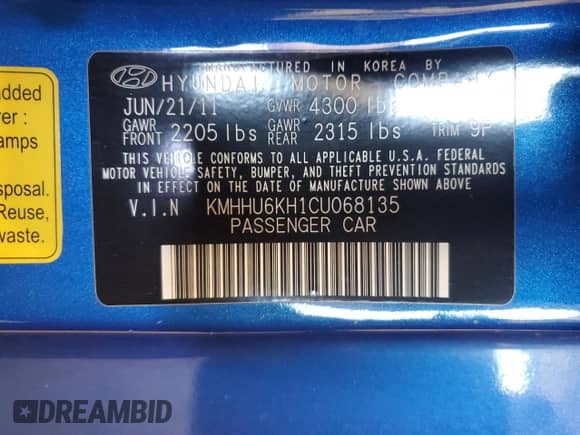 2012 Hyundai Genesis Coupe Grand Touring с VIN KMHHU6KH1CU068135, выставлен на аукционе Copart как лот 46936665 с пробегом 106 220 миль миль и Списание • Salvage title. История ставок и продаж доступна на DreamBid. Изображение 12.