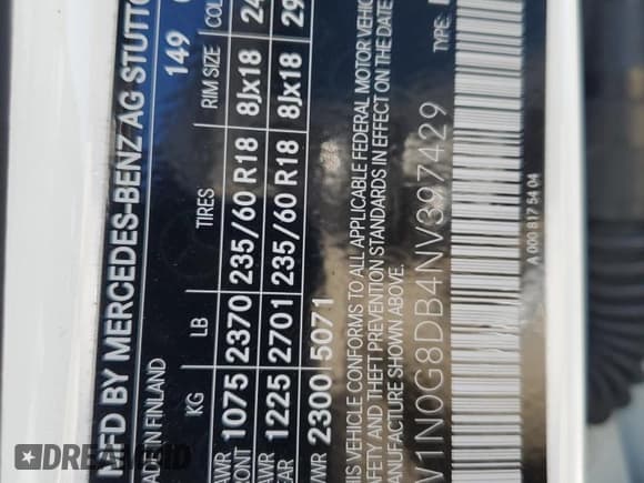 ✅ 2022 Mercedes-Benz GLC 300 • VIN: W1N0G8DB4NV397429 • Lot: 92382935. Wystawiony na Copart z przebiegiem 49 408 mil. Bezpłatny archiwum sprzedaży aukcyjnych z USA i szczegółowy raport historii pojazdu na DreamBid. Zdjęcie 14.