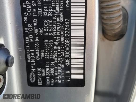 ✅ 2011 Hyundai Tucson Limited • VIN: KM8JUCAC8BU222442 • Lot: 57816495. Listed on Copart with 129,610 mi miles. Access the free auction sales archive from the USA and view a detailed vehicle history report at DreamBid. Image 12.