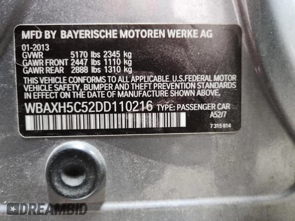 ✅ 2013 BMW 5 Series 528i xDrive • VIN: WBAXH5C52DD110216 • Lot: 89649195. Listed on Copart with 110,835 mi. Free auction sales archive from the USA and detailed vehicle history report at DreamBid. Image 12.