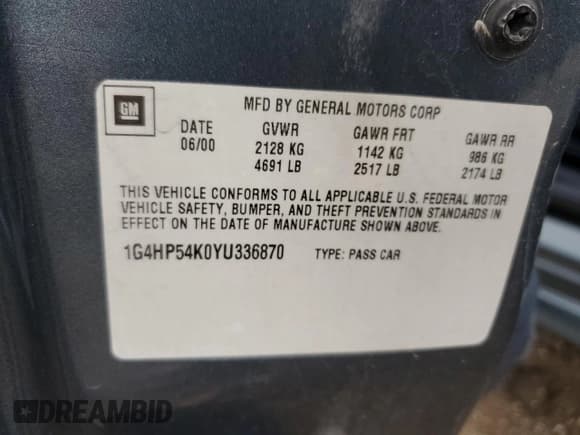 ✅ 2000 Buick LeSabre Custom • VIN: 1G4HP54K0YU336870 • Lot: 81742095. Listed on Copart with Not provided. Free auction sales archive from the USA and detailed vehicle history report at DreamBid. Image 12.