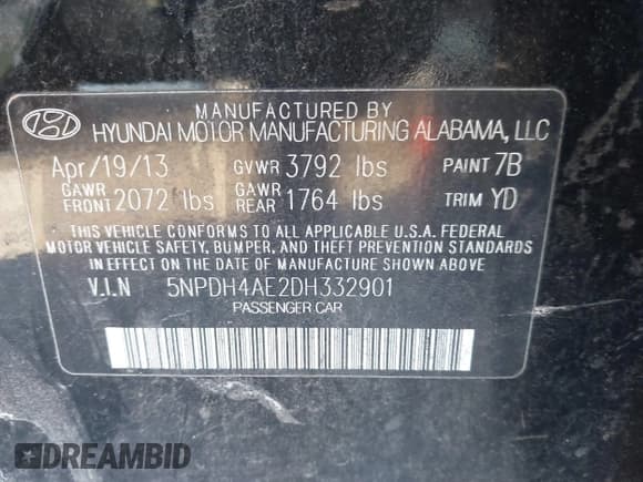 ✅ 2013 Hyundai Elantra GLS • VIN: 5NPDH4AE2DH332901 • Lot: 43647340. Listed on IAAI with 196,969 mi. Free auction sales archive from the USA and detailed vehicle history report at DreamBid. Image 9.