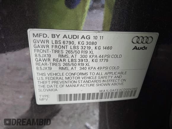 ✅ 2012 Audi Q7 Premium Plus • VIN: WA1LGAFE3CD004360 • Lot: 43779227. Listed on IAAI with 203,125 mi. Free auction sales archive from the USA and detailed vehicle history report at DreamBid. Image 9.
