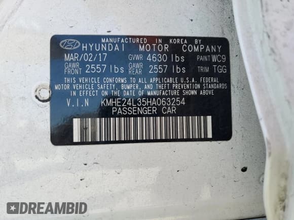 ✅ 2017 Hyundai Sonata SE • VIN: KMHE24L35HA063254 • Лот: 80963165. Опубликован ранее на Copart с пробегом Не указан. Бесплатный доступ к архиву аукционных продаж из США и подробный отчёт об истории автомобиля на DreamBid. Изображение 12.