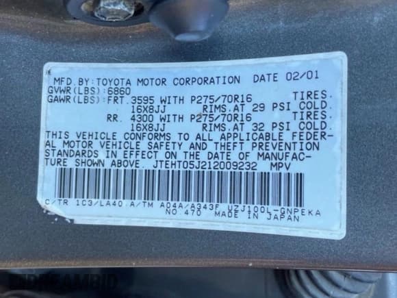 ✅ 2001 Toyota Land Cruiser • VIN: JTEHT05J212009232 • Лот: 87128345. Опубликован ранее на Copart с пробегом 247 543 миль. Бесплатный доступ к архиву аукционных продаж из США и подробный отчёт об истории автомобиля на DreamBid. Изображение 10.