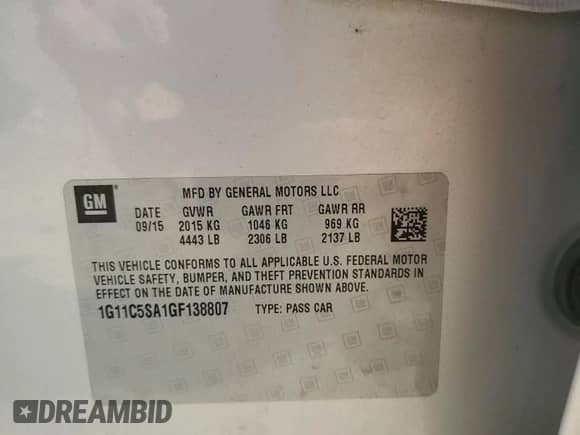2016 Chevrolet Malibu LT z VIN 1G11C5SA1GF138807, wystawiony jako Copart lot #81622425 z przebiegiem 142 790 mil mil oraz Czysty tytuł • Clean title. Historia ofert i sprzedaży dostępna na DreamBid. Obrazek 12.