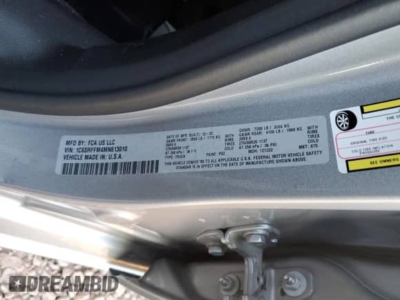 2021 Ram 1500 Big Horn с VIN 1C6SRFFM4MN613010, выставлен на аукционе Copart как лот 85526644 с пробегом 38 783 миль миль и Списание • Salvage title. История ставок и продаж доступна на DreamBid. Изображение 12.