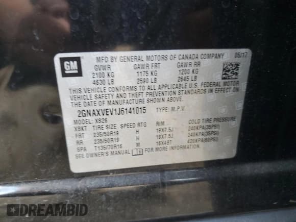 ✅ 2018 Chevrolet Equinox Premier • VIN: 2GNAXVEV1J6141015 • Лот: 84877835. Опубликован ранее на Copart с пробегом Не указан. Бесплатный доступ к архиву аукционных продаж из США и подробный отчёт об истории автомобиля на DreamBid. Изображение 13.