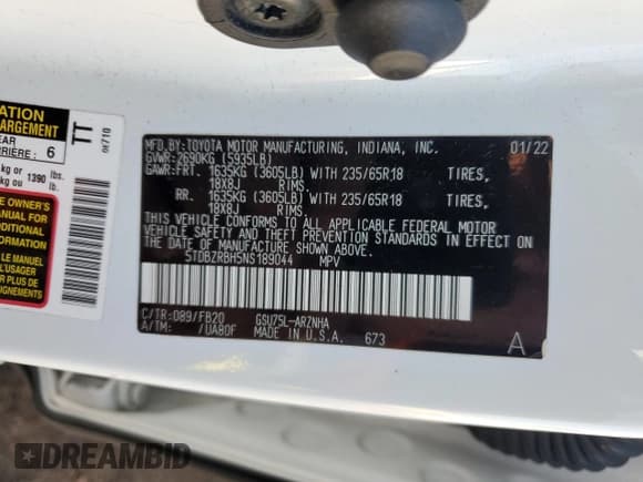 ✅ 2022 Toyota Highlander LE • VIN: 5TDBZRBH5NS189044 • Лот: 81029175. Опубликован ранее на Copart с пробегом 53 122 миль. Бесплатный доступ к архиву аукционных продаж из США и подробный отчёт об истории автомобиля на DreamBid. Изображение 13.