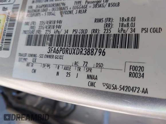 ✅ 2013 Ford Fusion Titanium Hybrid • VIN: 3FA6P0RUXDR388796 • Lot: 42840013. Listed on IAAI with Not provided. Free auction sales archive from the USA and detailed vehicle history report at DreamBid. Image 9.