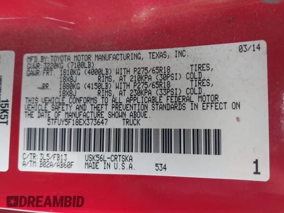 ✅ 2014 Toyota Tundra SR • VIN: 5TFUY5F18EX373647 • Lot: 42998766. Wystawiony na IAAI z przebiegiem 181 804 mil. Bezpłatny archiwum sprzedaży aukcyjnych z USA i szczegółowy raport historii pojazdu na DreamBid. Zdjęcie 9.