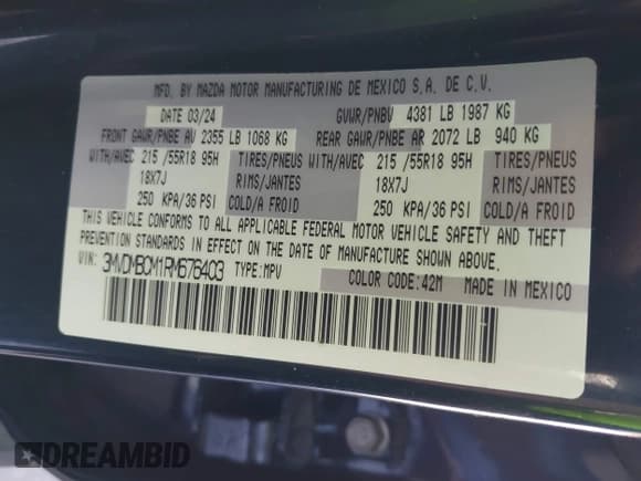 ✅ 2024 Mazda CX-30 S Preferred • VIN: 3MVDMBCM1RM676403 • Lot: 43475497. Wystawiony na IAAI z przebiegiem 21 619 mil. Bezpłatny archiwum sprzedaży aukcyjnych z USA i szczegółowy raport historii pojazdu na DreamBid. Zdjęcie 9.