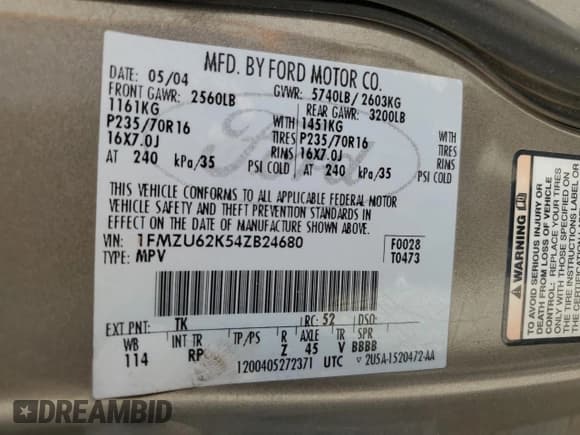 ✅ 2004 Ford Explorer XLS • VIN: 1FMZU62K54ZB24680 • Лот: 51302825. Опубликован ранее на Copart с пробегом 183 110 миль. Бесплатный доступ к архиву аукционных продаж из США и подробный отчёт об истории автомобиля на DreamBid. Изображение 13.