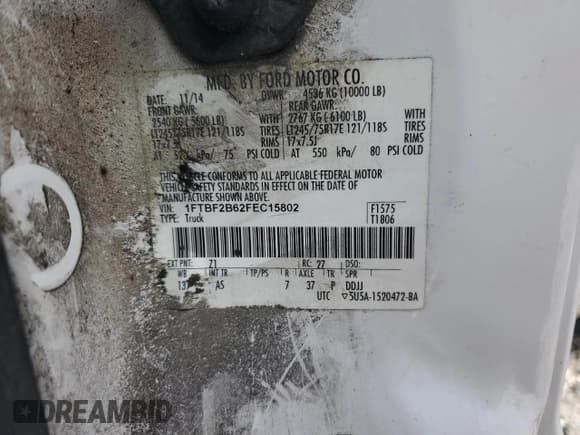 ✅ 2015 Ford F-250 XLT • VIN: 1FTBF2B62FEC15802 • Lot: 68775345. Wystawiony na Copart z przebiegiem 69 345 mil. Bezpłatny archiwum sprzedaży aukcyjnych z USA i szczegółowy raport historii pojazdu na DreamBid. Zdjęcie 12.