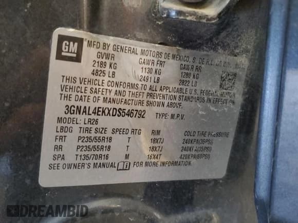 ✅ 2013 Chevrolet Captiva Sport LTZ • VIN: 3GNAL4EKXDS546792 • Лот: 85933735. Опубликован ранее на Copart с пробегом 88 590 миль. Бесплатный доступ к архиву аукционных продаж из США и подробный отчёт об истории автомобиля на DreamBid. Изображение 13.