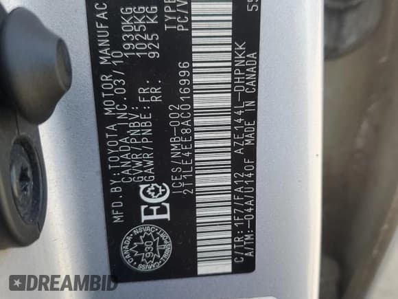 ✅ 2010 Toyota Matrix S • VIN: 2T1LE4EE8AC016996 • Lot: 70361345. Listed on Copart with Not provided. Free auction sales archive from the USA and detailed vehicle history report at DreamBid. Image 12.