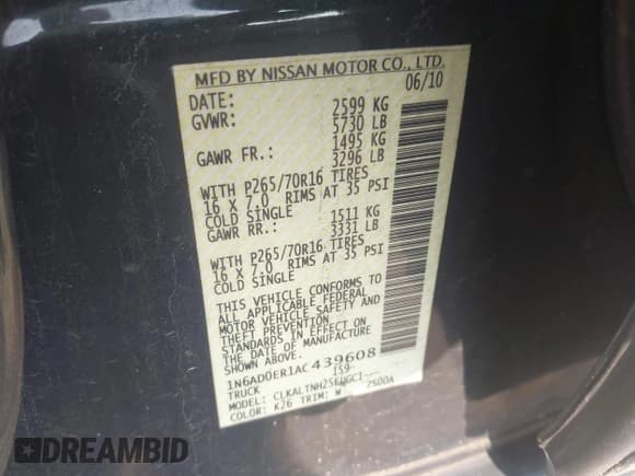 ✅ 2010 Nissan Frontier SE • VIN: 1N6AD0ER1AC439608 • Лот: 42435851. Опубликован ранее на IAAI с пробегом 101 588 миль. Бесплатный доступ к архиву аукционных продаж из США и подробный отчёт об истории автомобиля на DreamBid. Изображение 9.