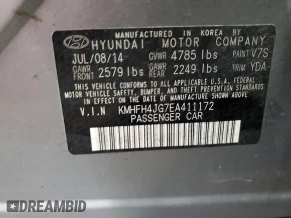 2014 Hyundai Azera Limited с VIN KMHFH4JG7EA411172, выставлен на аукционе Copart как лот 42776985 с пробегом 144 038 миль миль и Списание • Salvage title. История ставок и продаж доступна на DreamBid. Изображение 13.