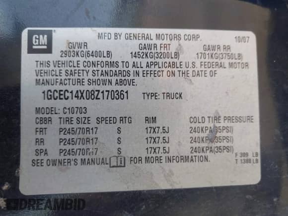 2008 Chevrolet Silverado 1500 Work Truck z VIN 1GCEC14X08Z170361, wystawiony jako IAAI lot #42389874 z przebiegiem 244 026 mil mil oraz . Historia ofert i sprzedaży dostępna na DreamBid. Obrazek 9.