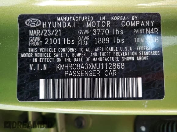 ✅ 2021 Hyundai Venue SEL • VIN: KMHRC8A3XMU112868 • Lot: 47017645. Listed on Copart with 84,347 mi. Free auction sales archive from the USA and detailed vehicle history report at DreamBid. Image 13.