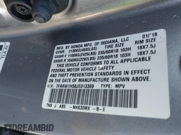 ✅ 2018 Honda CR-V EX • VIN: 7FARW1H58JE013369 • Лот: 43644458. Опубликован ранее на IAAI с пробегом 111 575 миль. Бесплатный доступ к архиву аукционных продаж из США и подробный отчёт об истории автомобиля на DreamBid. Изображение 9.