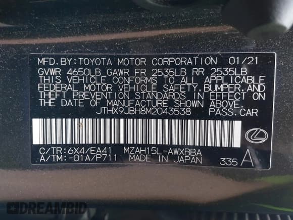 ✅ 2021 Lexus UX 250h • VIN: JTHX9JBH8M2043538 • Lot: 43472440. Listed on IAAI with 99,992 mi. Free auction sales archive from the USA and detailed vehicle history report at DreamBid. Image 9.