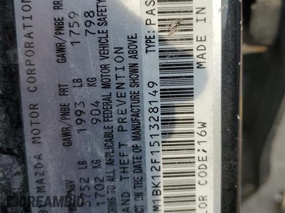 ✅ 2005 Mazda 3 i • VIN: JM1BK12F151328149 • Лот: 67232845. Опубликован ранее на Copart с пробегом 239 173 миль. Бесплатный доступ к архиву аукционных продаж из США и подробный отчёт об истории автомобиля на DreamBid. Изображение 12.