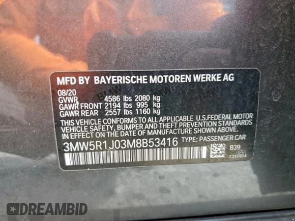 ✅ 2021 BMW 3 Series 330i • VIN: 3MW5R1J03M8B53416 • Lot: 96106975. Listed on Copart with 134,563 mi. Free auction sales archive from the USA and detailed vehicle history report at DreamBid. Image 12.