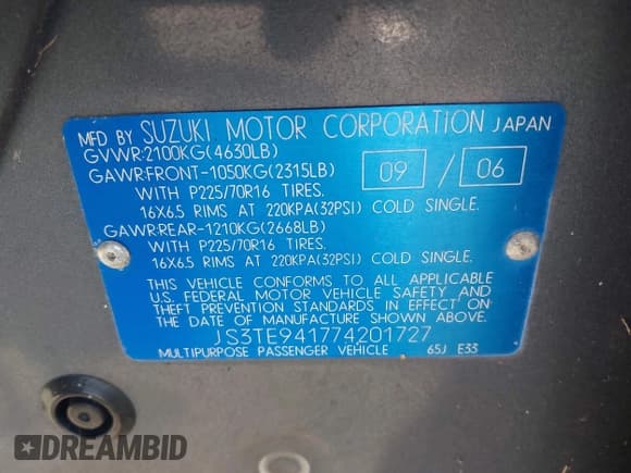 ✅ 2007 Suzuki Grand Vitara • VIN: JS3TE941774201727 • Lot: 43672599. Wystawiony na IAAI z przebiegiem 241 855 mil. Bezpłatny archiwum sprzedaży aukcyjnych z USA i szczegółowy raport historii pojazdu na DreamBid. Zdjęcie 9.